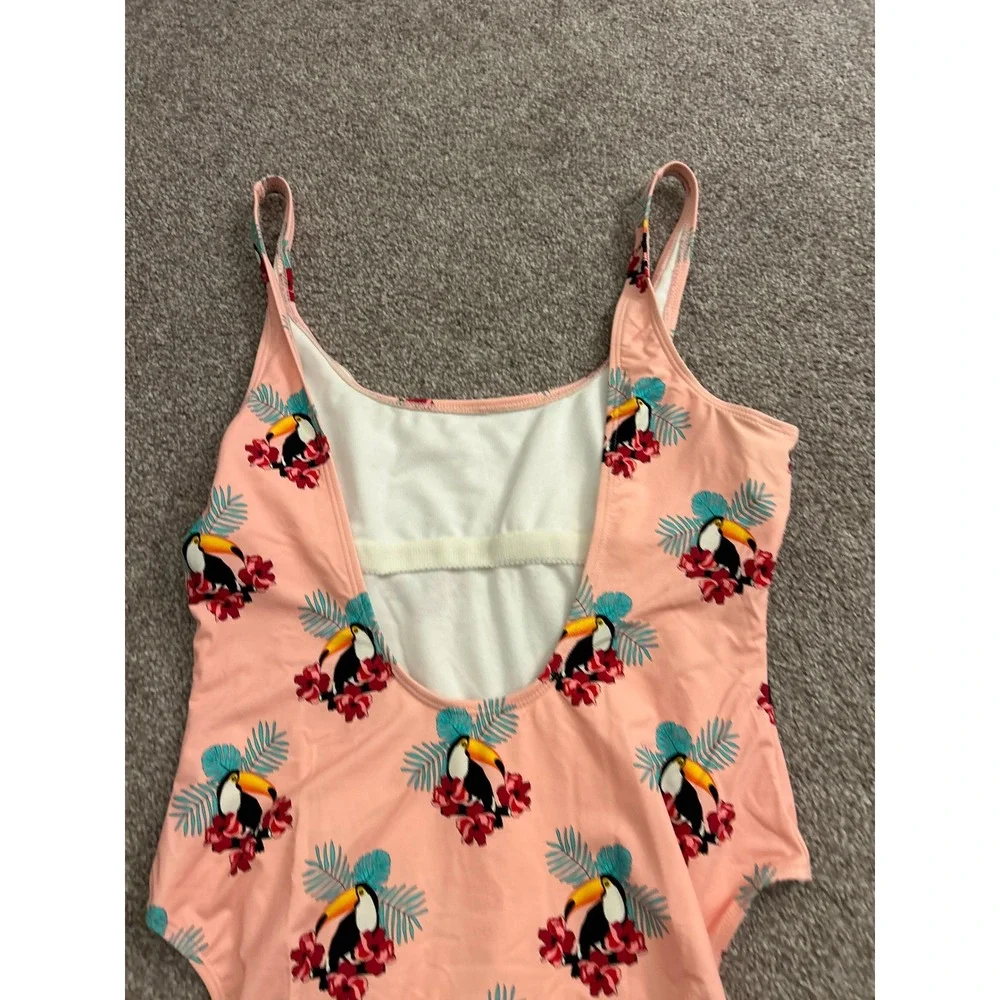 Hot Coals One Piece Sexy Swimsuit Womens Large Peach Toucan Floral Print HC77TUP